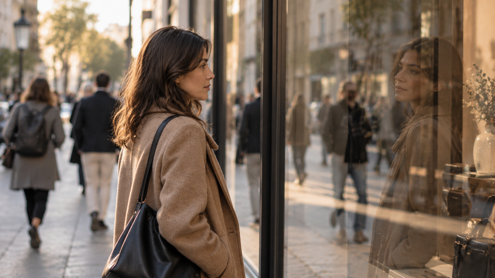 Mujer reflexionando sobre la aprobación externa y la confianza en su propio criterio